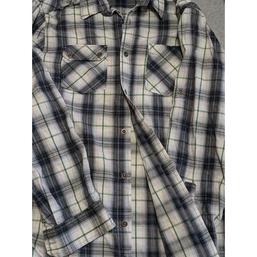 Helix Athletic Fit Button Up Plaid Shirt Black White Western Style Sz M